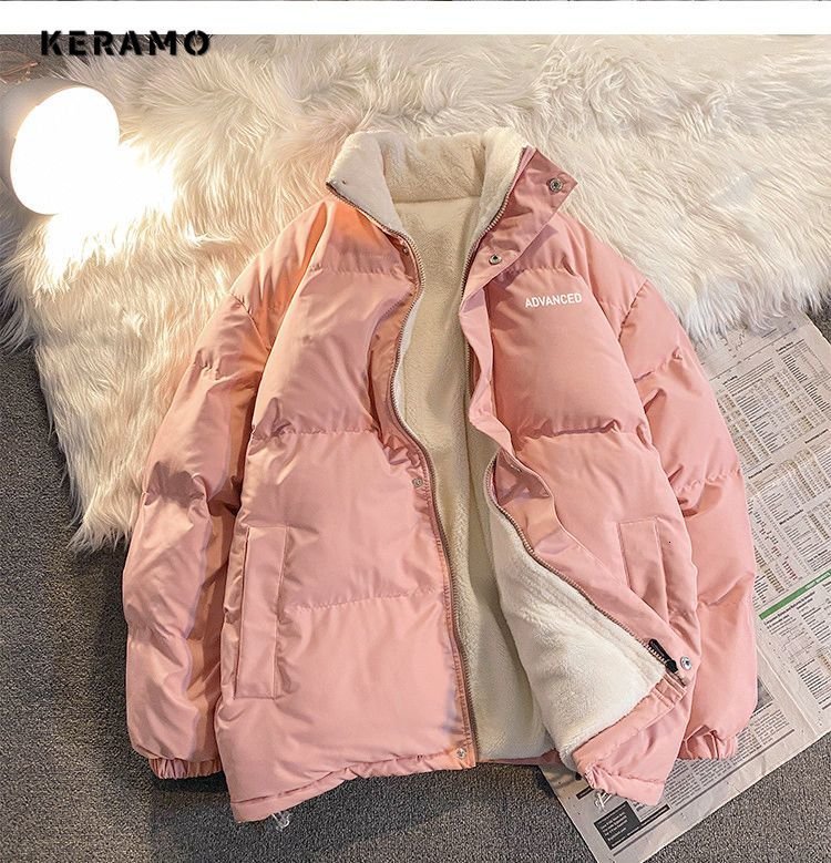 Women's Down Parkas Fleece Thicken Letter Graphic Men and Women Winter Coat Unisex Oversize Parkas Korean Coat Warm Baggy Casual Jackets Feamle Y