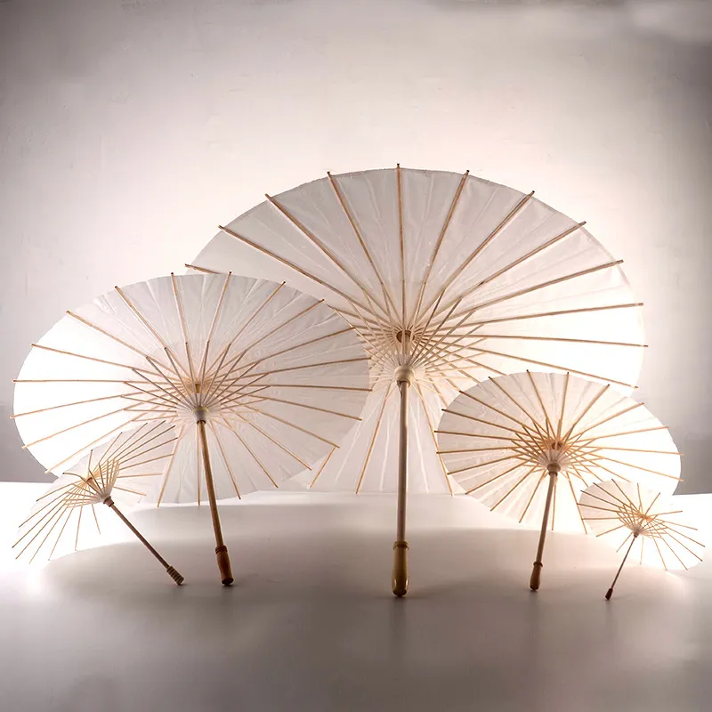 White Paper Umbrellas Bridal Wedding Parasols Chinese Style Mini Craft Umbrella DIY Painting Wedding UmbrellaZZ