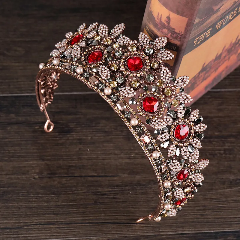 Baroque Vintage Crystal Bridal Crowns Hairbands Red Bridal Tiaras Headbands Wedding Diadem Queen Crown Party Tiara Wedding AccessoriesZZ