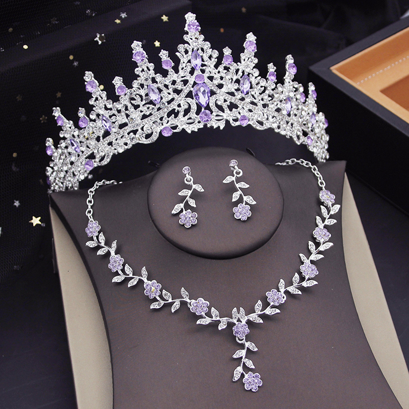 Earrings Gorgeous Crystal Tiaras Bridal for Women Crown Flower Choker Necklace Sets Wedding Bride Costume Jewelry Set 230818 Z260313