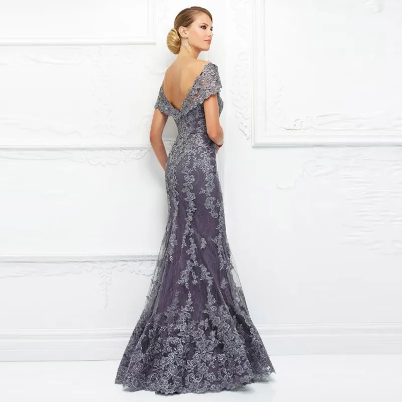 Plus Size Mermaid Mother of the Bride Dresses Off The Shoulder Lace Sheer Neck Cap Sleeve Wedding Party Formal Ocn Prom Evening Gowns