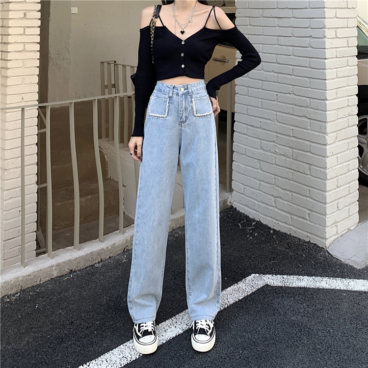 Women's Jeans N5405 jeans high waist straight slim all match wide leg 230821