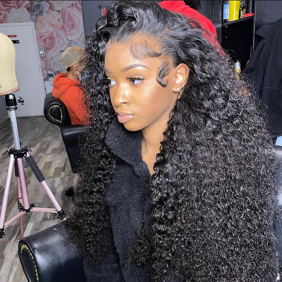 250 Density Brazilian Hd Lace Frontal Wig Deep Wave Curly Human Hair Wig Glueless Preplucked Water Wave Synthetic Lace Front Wigs For Women