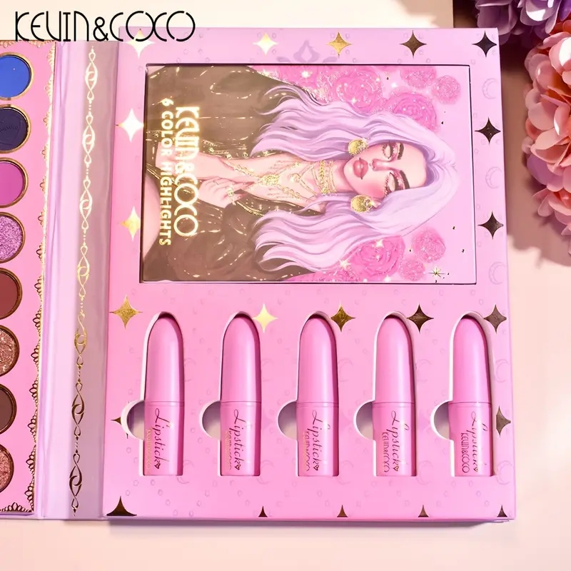 KEVIN&COCO 54 Color Eyeshadow Tray Bright Beauty Makeup Highlighter Powder Brightening White Moisturizing Velvet Color Lipstick Eyeshadow Set,