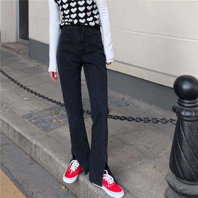 Women's Jeans N5128 Slit High Waist Loose Slim Straight Pants Mopping Wide Leg 230821