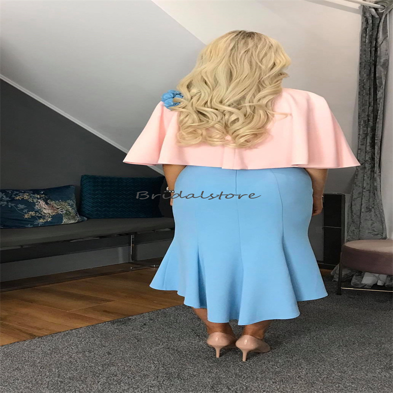 Dubai Arabic Pink Blue Evening Dress With Cape Wrap Contrast Maxi Holiday Prom Dress 2023 Short Cocktail Formal Party Wear Women Birthday vestidos de 