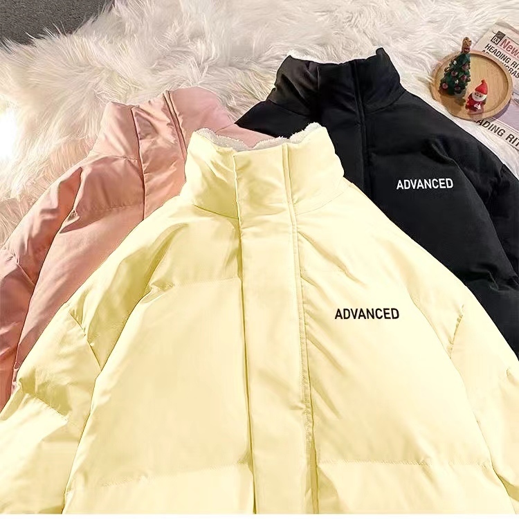 Women's Down Parkas Fleece Thicken Letter Graphic Men and Women Winter Coat Unisex Oversize Parkas Korean Coat Warm Baggy Casual Jackets Feamle Y