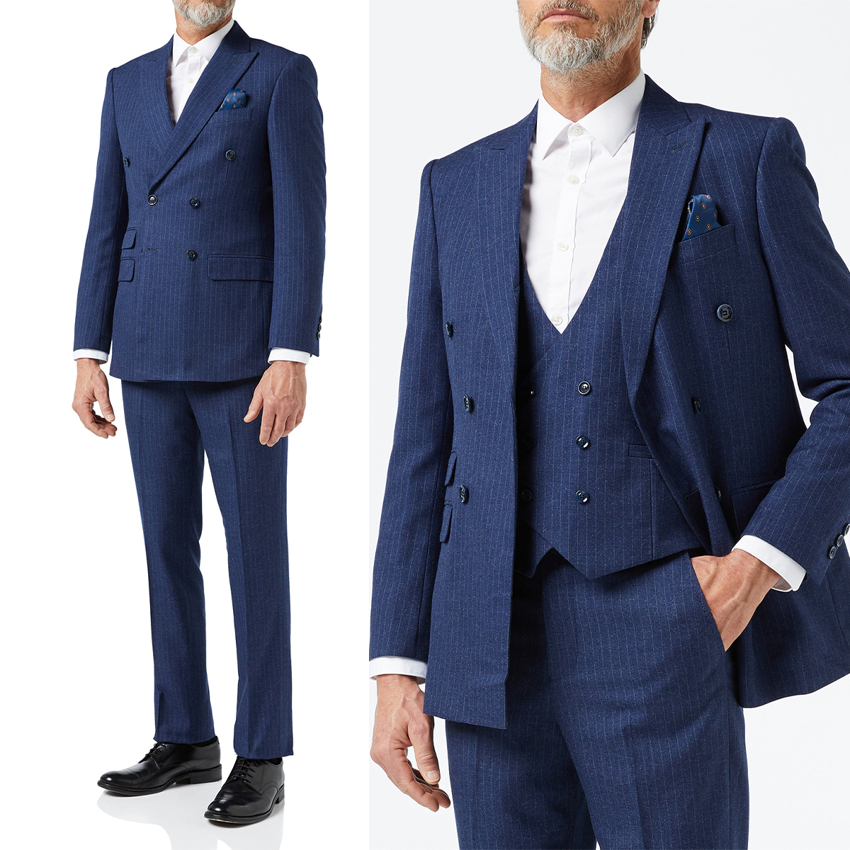 Autumn Pinstriped Men Wedding Suits Slim Fit Tuxedos Double Breasted Groom Wear Blazer Vest Pants Custom Made