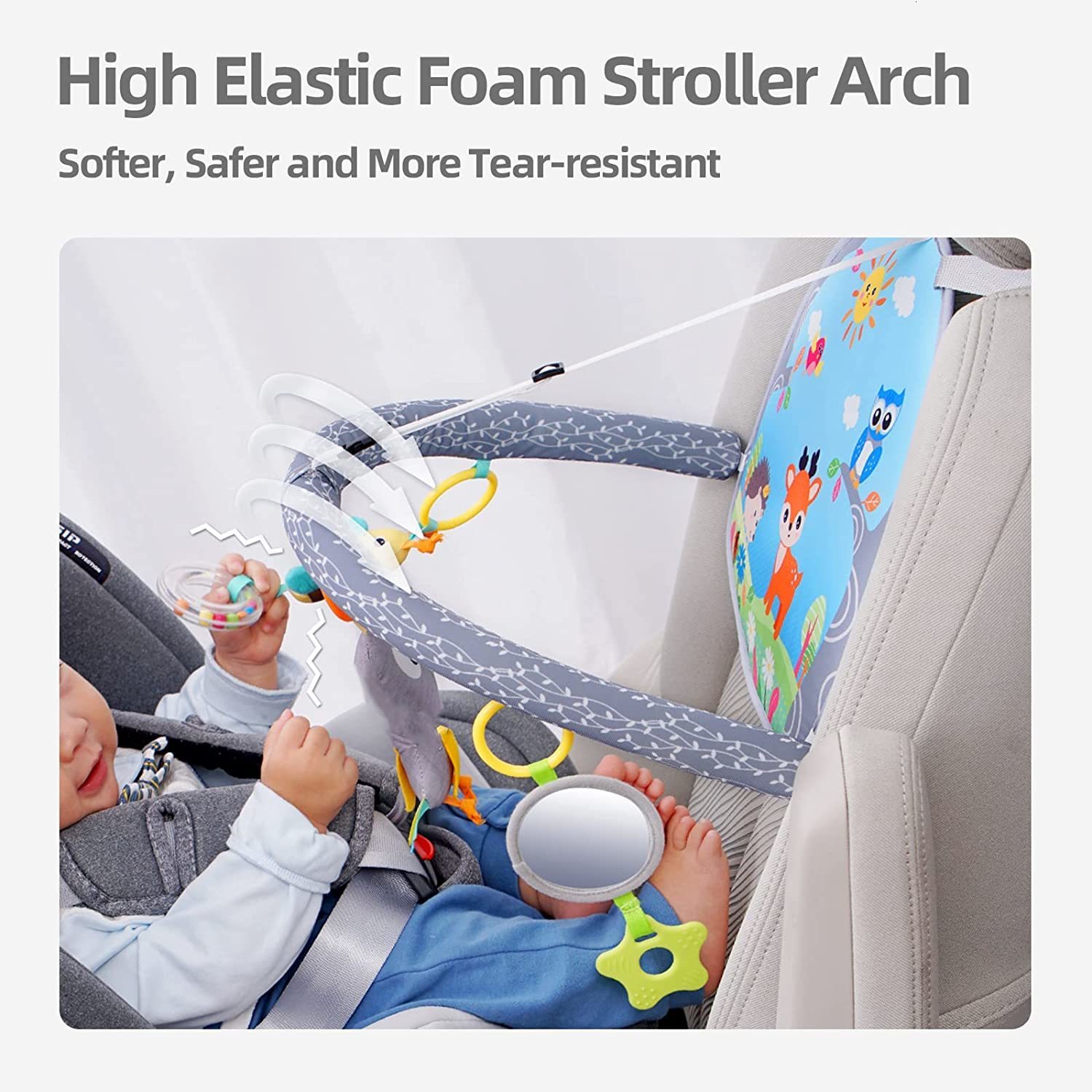 Stroller Parts Accessories Rear Facing Car Seat Toy Baby Kick Play Activity Center Car Seat Activity Arch with Music Mirror Rattle Toys for Children T