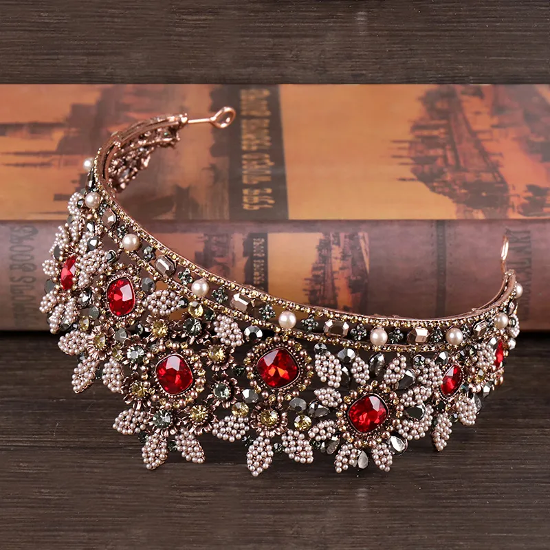 Baroque Vintage Crystal Bridal Crowns Hairbands Red Bridal Tiaras Headbands Wedding Diadem Queen Crown Party Tiara Wedding AccessoriesZZ