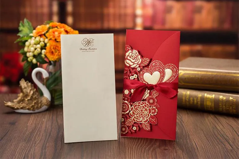 Wedding Invitations Laser Cut Wedding Invitations Card With Flower Ribbon Hollow PersonalizedZZ