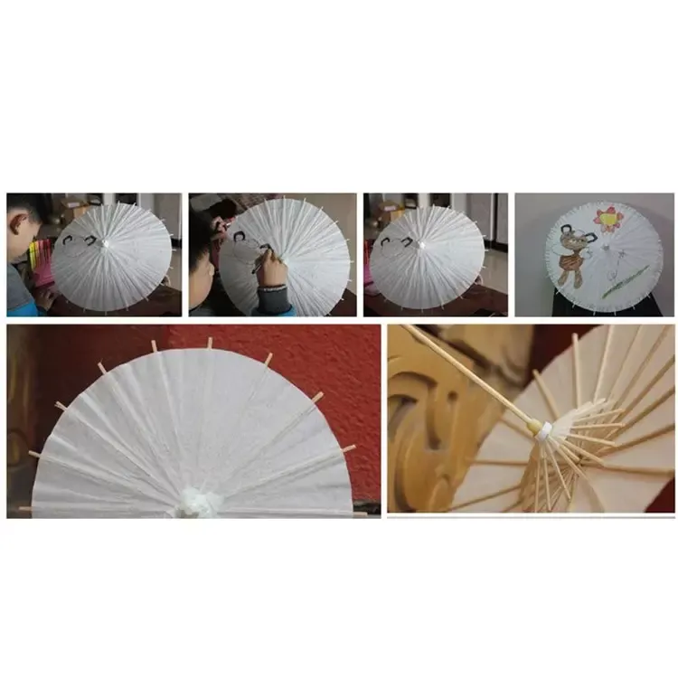 White Paper Umbrellas Bridal Wedding Parasols Chinese Style Mini Craft Umbrella DIY Painting Wedding UmbrellaZZ
