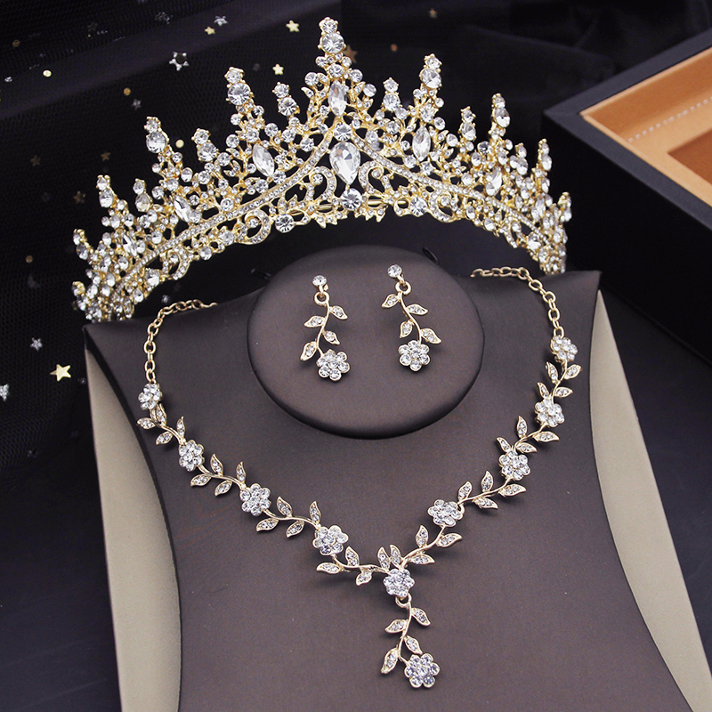 Earrings Gorgeous Crystal Tiaras Bridal for Women Crown Flower Choker Necklace Sets Wedding Bride Costume Jewelry Set 230818 Z260313