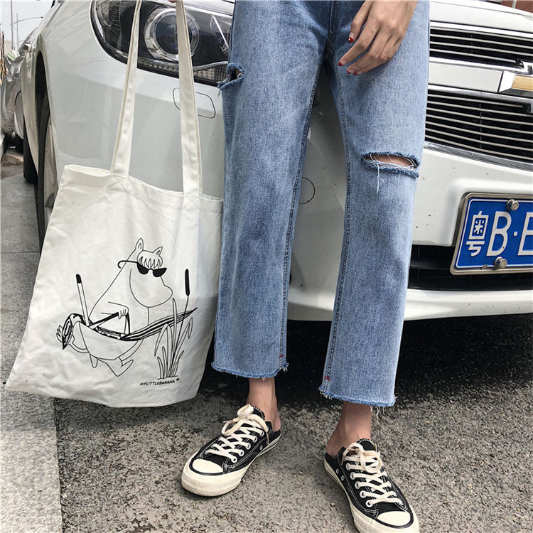Women's Jeans N4897 Daddy Pants Ripped Denim Ninth High Waist Loose Straight Pant's 230821