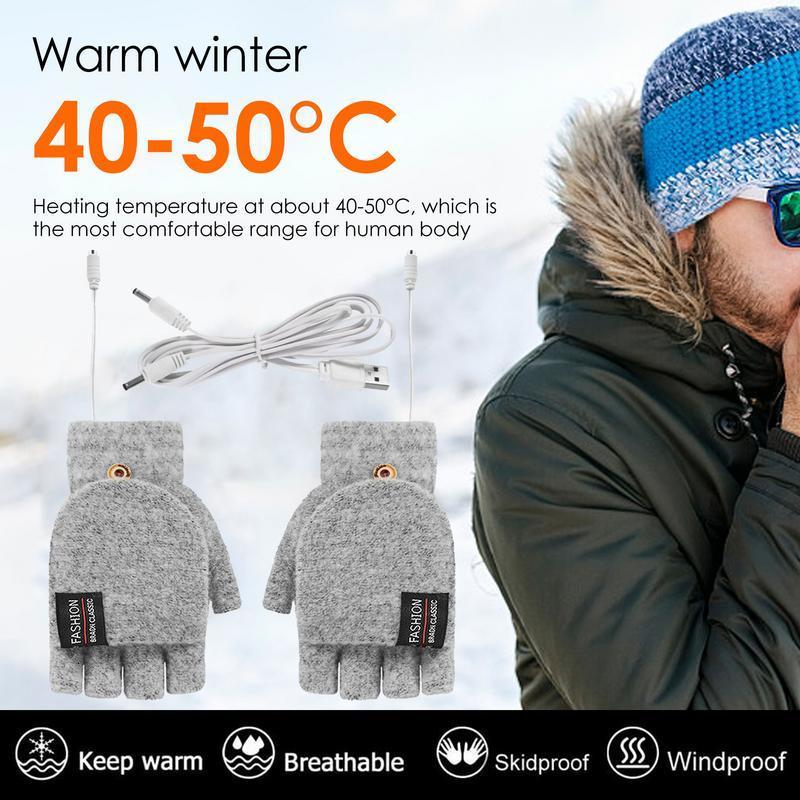 Sports Gloves Winter Half finger Double sided USB Heating Lip Cover Wool Warmth Fingerless Mittens 5V Skiing Fishing Heated Glove 230821