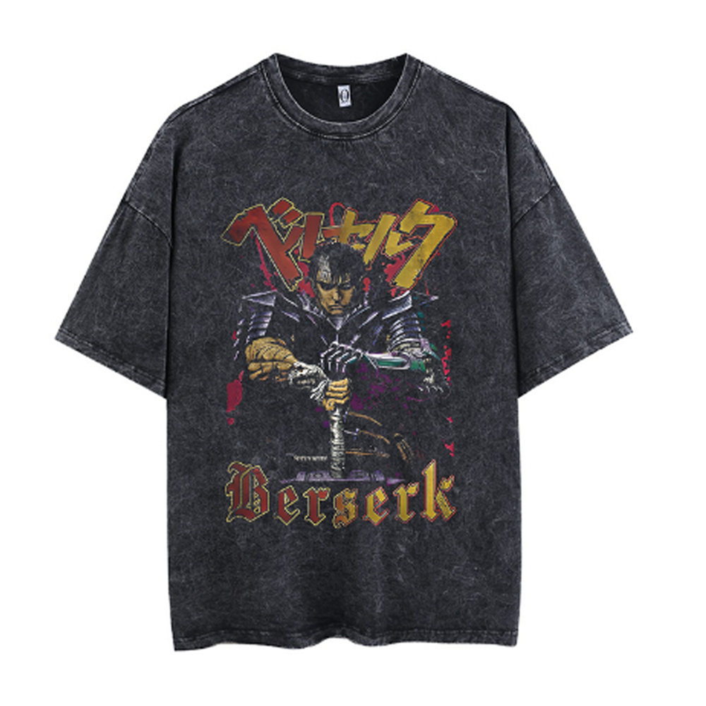 Men's TShirts Anime Berserk Vintage T Shirts Manga Washed Tshirt Pure Cotton Short Sleeve Tees Guts Skull Knight Graphic Print TShirt Hip Hop 230
