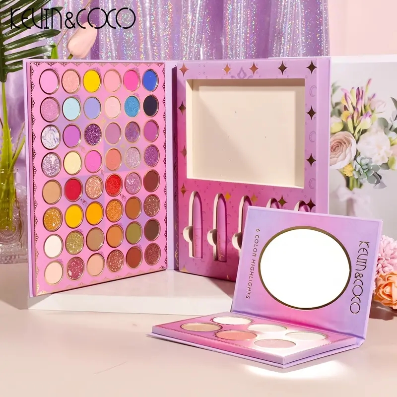 KEVIN&COCO 54 Color Eyeshadow Tray Bright Beauty Makeup Highlighter Powder Brightening White Moisturizing Velvet Color Lipstick Eyeshadow Set,