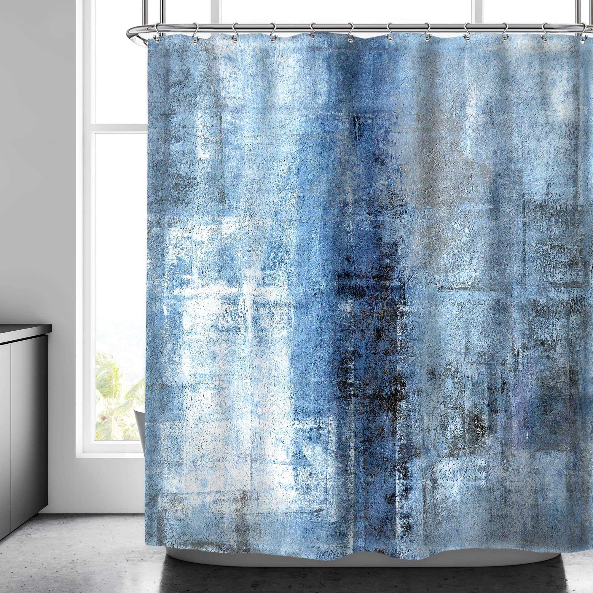 Shower Curtains Abstract Watercolor Blue Shower Curtain Ocean Silver Gray Cold White Modern Art Painting Home Bathroom Decor Waterproof Fabric R230821