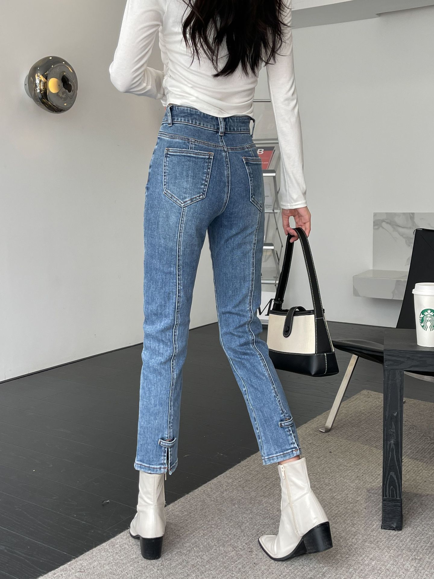 Women's Jeans Straight leg denim women's 2023 autumn Korean version medium high waisted elastic slim cropped straight pants 230821