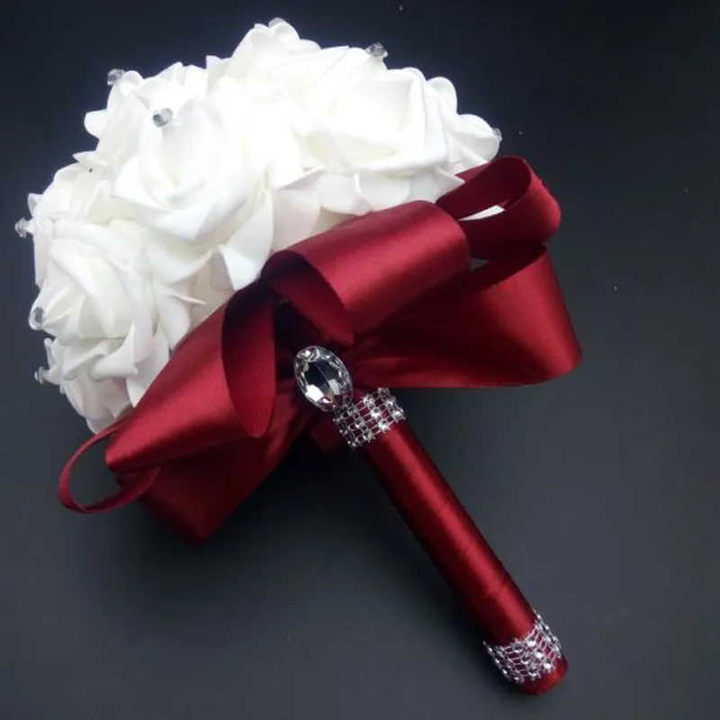 Wedding Party Gifts Elegant Rose Artificial Bridal Flowers Bride Bouquet Crystal Royal Blue Silk Ribbon Buque De Noivablue bouquetZZ