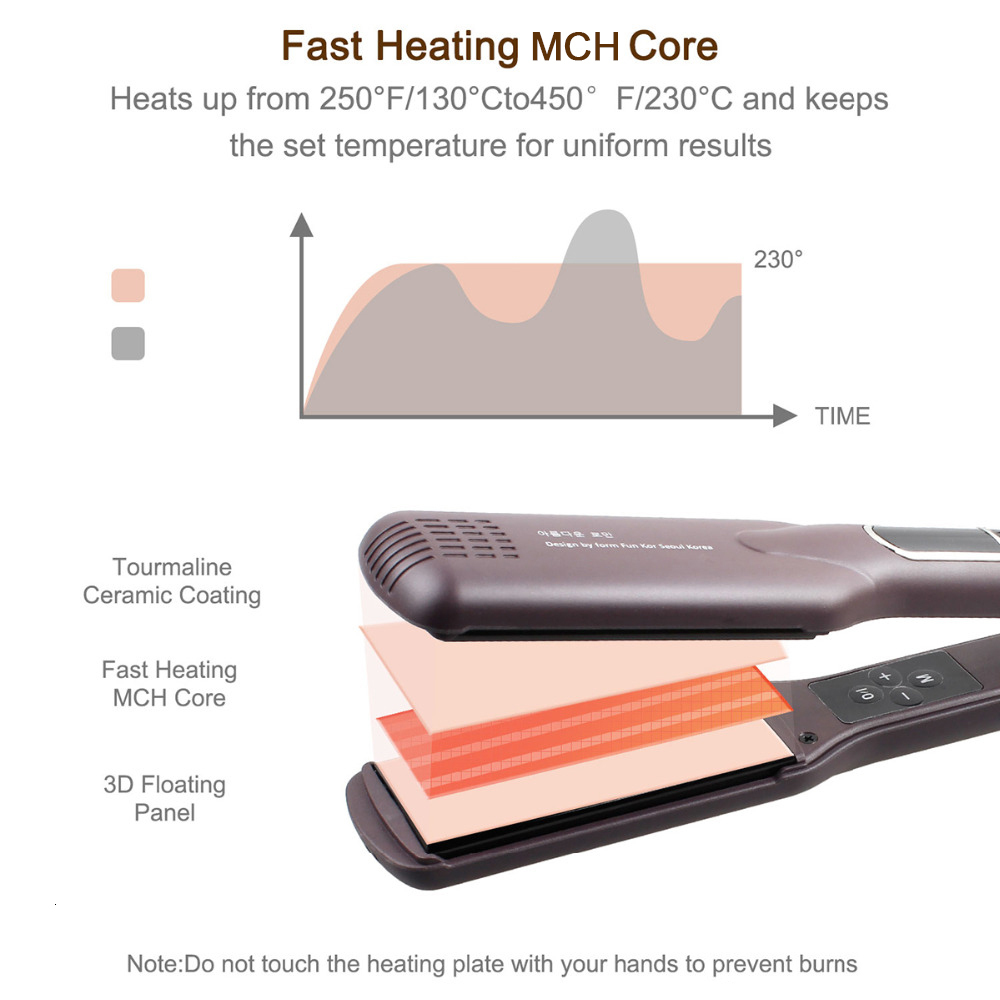 Hair Straighteners Korean Hair Straightener Keratin Treatment Floating Wide Plate Ceramic Flat Iron Dual Voltage Hair Curling Iron Salon Styler 230821
