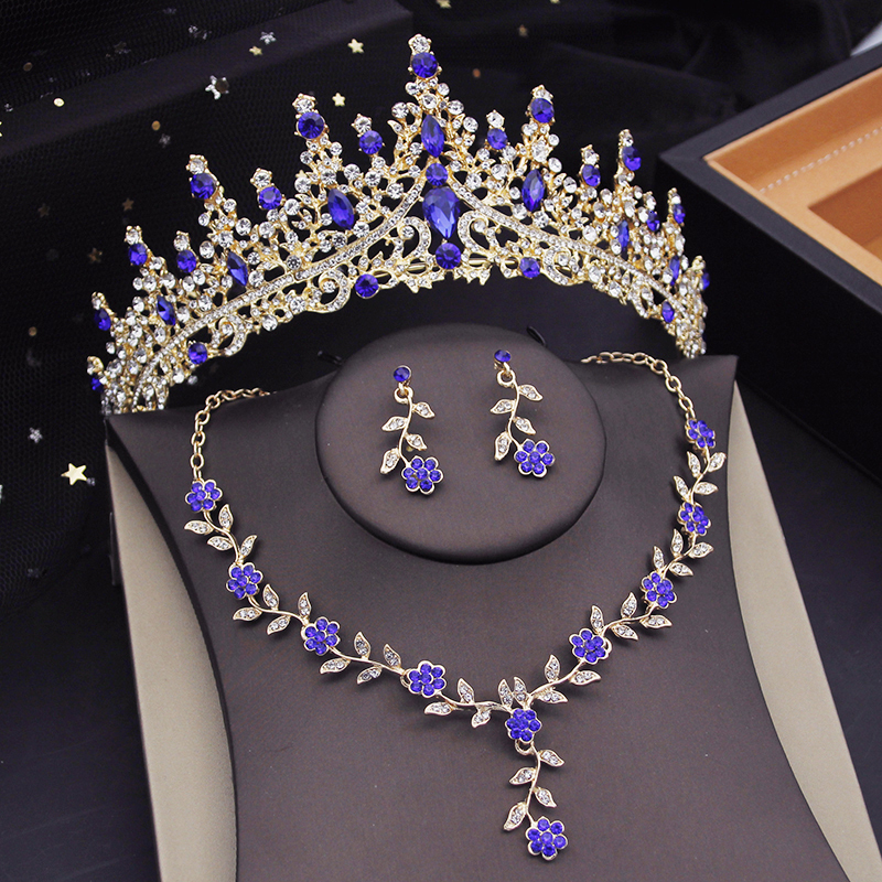 Earrings Gorgeous Crystal Tiaras Bridal for Women Crown Flower Choker Necklace Sets Wedding Bride Costume Jewelry Set 230818 Z260313