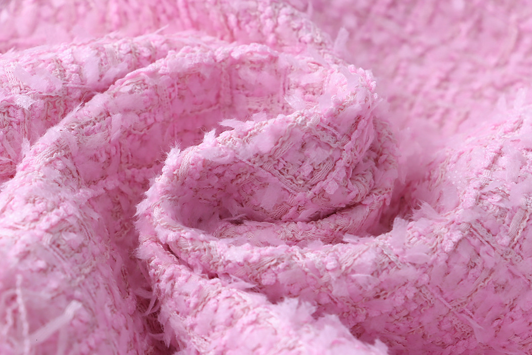 Womens Jackets Pink Fringe Fur Shoulder Pad Tweed Jacket Blazer Boucle Crop Coat for Women Spring 230818