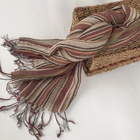 Scarves Fashion Men s Cotton And Linen Striped Brown Scarf Long Shawl Japanese Unisex Style 230818