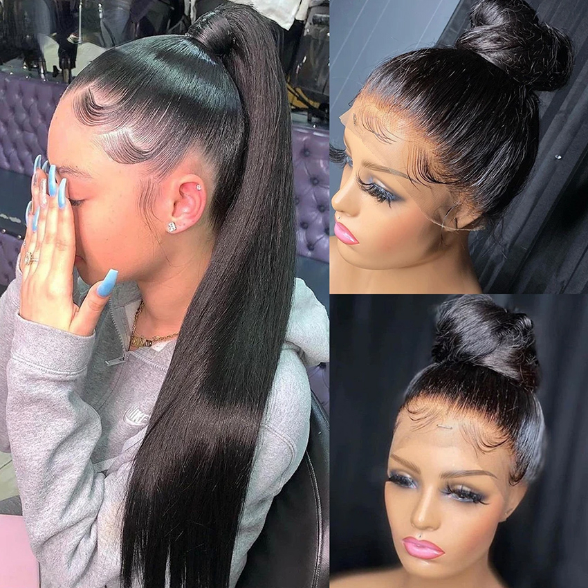 40inch Straight Human Hair Wigs Black HD Lace Frontal Wig 180% 13x4 Transparent Lace Front Wigs Synthetic Lace Closure Wigs For Women