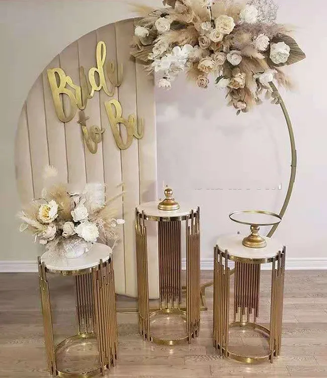 Grand Event Backdrops Dessert Floral Display Wedding Decoration Metal Plinth Table Background Arch For Party Birthday Stage Cake Flowers ZZ