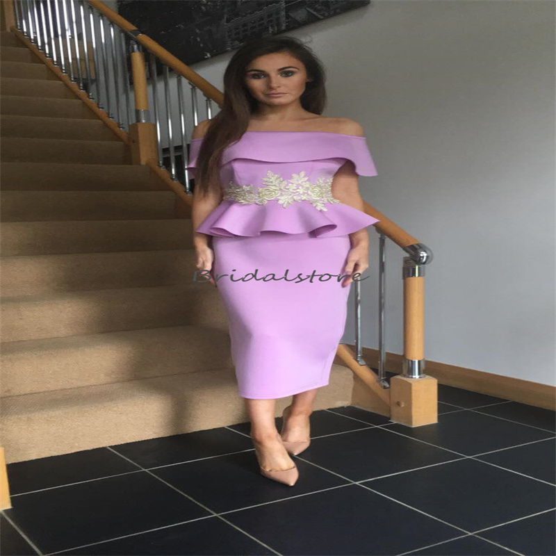 Sexy White Blue Midi Evening Dress 2023 Chic Off Shoulder Peplumn Sheath Short Prom Dress Lilac Cocktail Dinner Graduation Party Vestidos De Fiesta Ro
