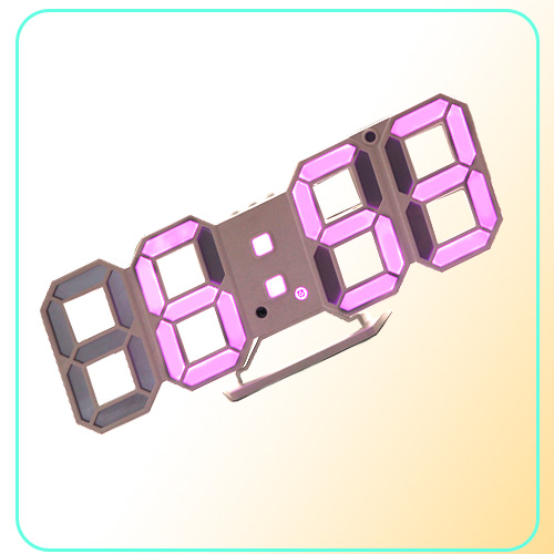 Gauges Modern Design 3D LED Wall Clock Digital Alarm Clocks Home Living Room Office Table Desk Night Clock Display