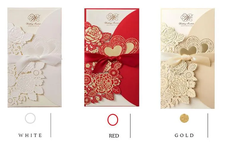 Wedding Invitations Laser Cut Wedding Invitations Card With Flower Ribbon Hollow PersonalizedZZ