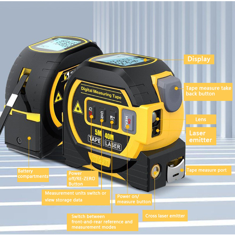 Tape Measures 3 In 1 Laser Tape Measure Rangefinder Infrared High-precision Intelligent Electronic Ruler Cross Line Measuring Instrument Tools 230821