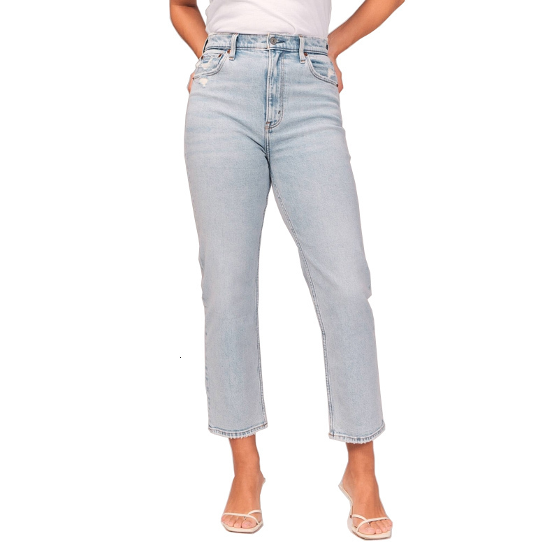 Women's Jeans High Waist Ripped Light Blue Women Fashion Casual Street Ankle Length Denim Pants 230821
