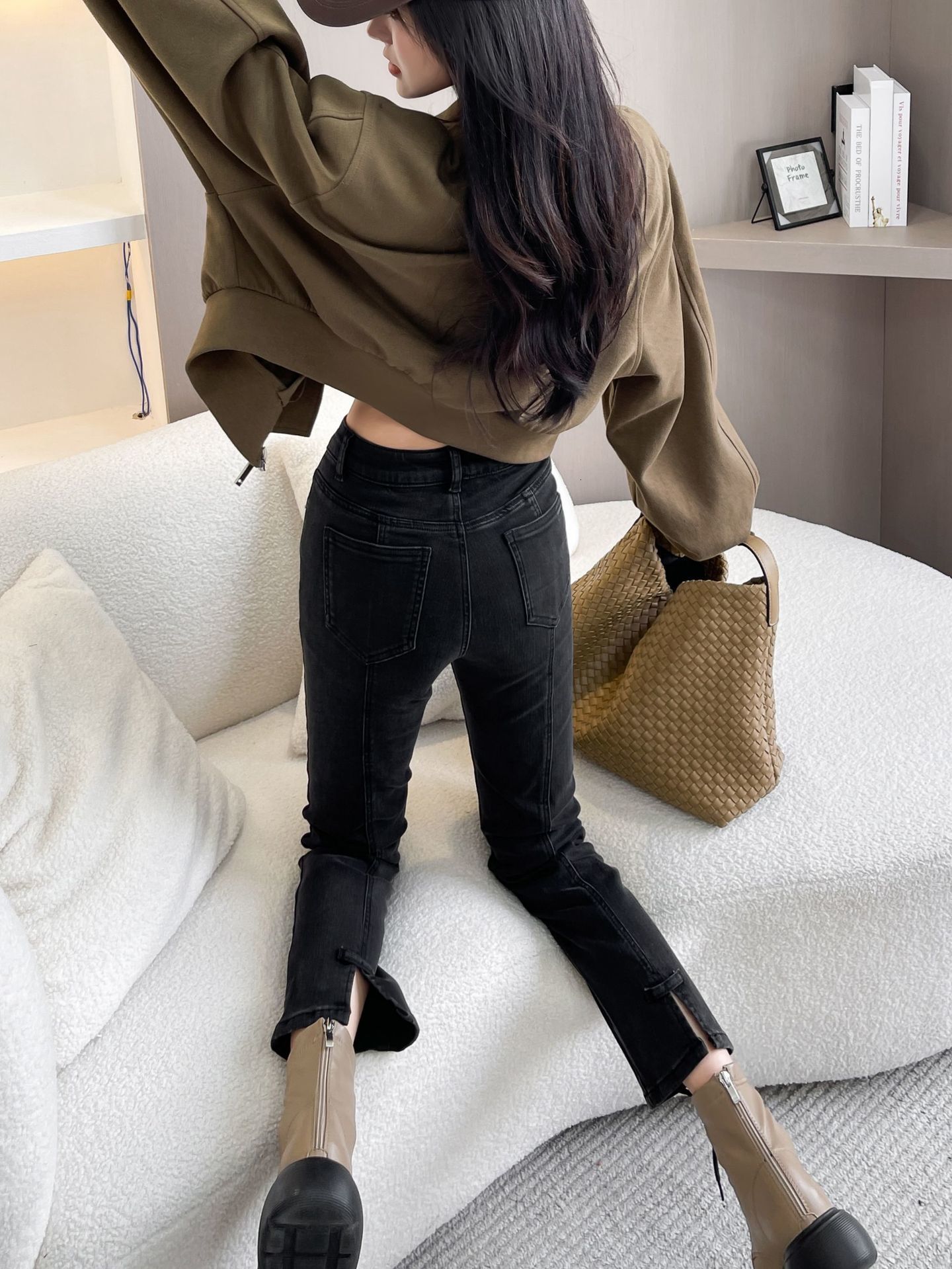 Women's Jeans Straight leg denim women's 2023 autumn Korean version medium high waisted elastic slim cropped straight pants 230821