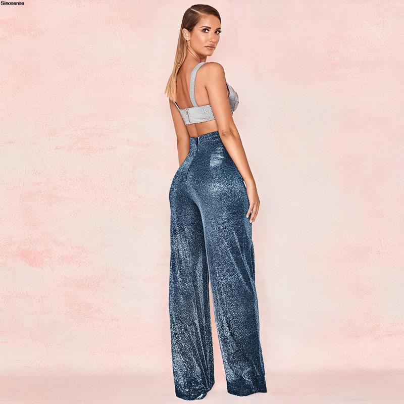 Women's Pants Shiny Sequin Sparkle Wide Leg Women Elastic High Waist Palazzo Lounge Casual Loose Bell Bottoms Trousers