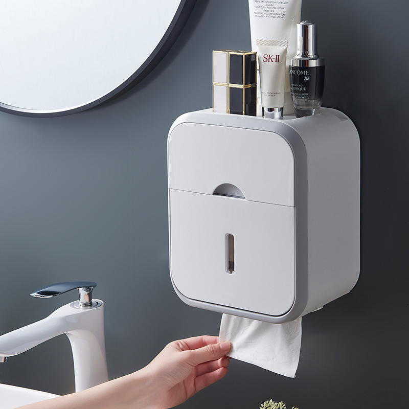 Toilet Paper Holders Punch-free Toilet Paper Holder Box Waterproof Tissue Storage Box Bathroom Rack Wall Mounted Kitchen Bathroom Storage Holder 23082