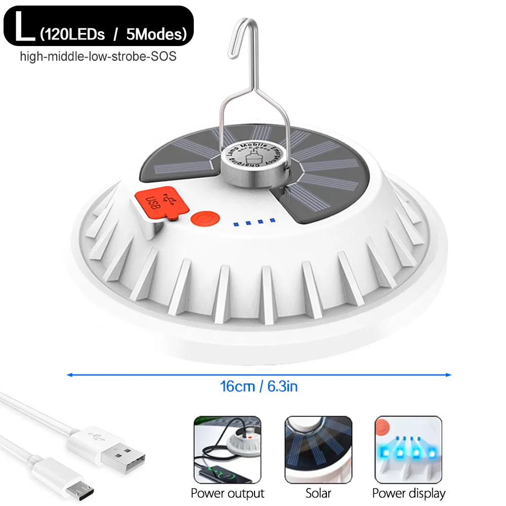 remote solar LED camping lamp USB rechargeable UFO bulb Portable Lanterns Emergency Lights for hiking fishingZZ