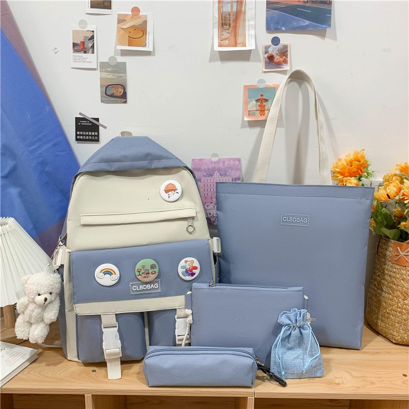 School Bags Plush Backpacks 5 Piece Set For Teenage Girl Backpack Canvas Travel Bagpack Notebook Bookbags Teen Student Schoolbag 50 230821