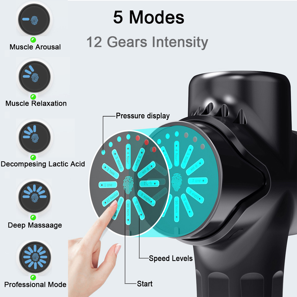 Full Body Massager 1224V High Frequency Professional Massage Gun LCD Electric Percussion Fascial Gun Body Deep Muscle Relax Fitness Pain Relief 230821
