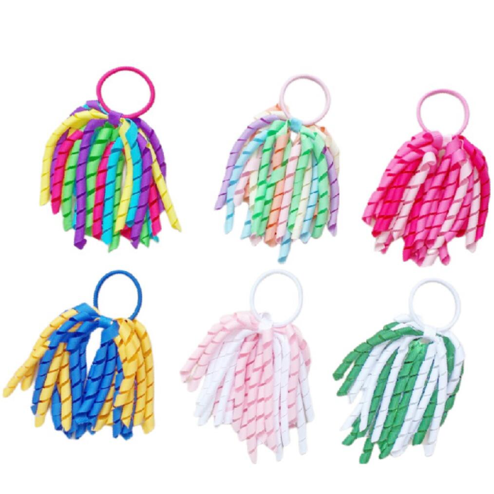 Woman Girl Korker Elastic Hairband Headwear Curl Tassel Ribbons Ponytail Holder Streamers Plain Colour 5Inch Corker Hair Bows Clips Rope PD002
