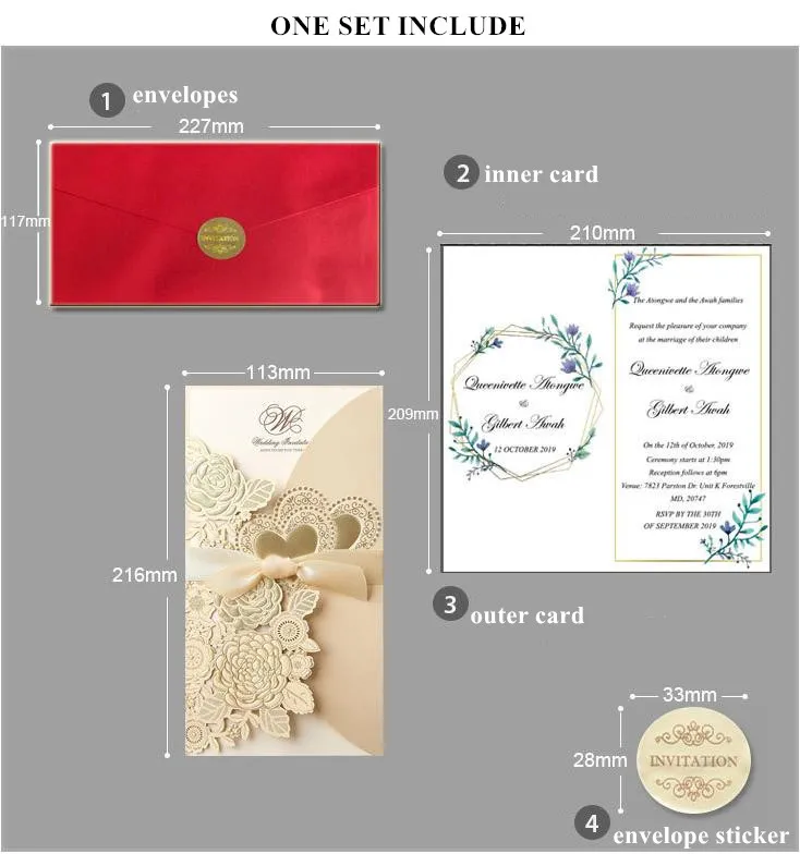 Wedding Invitations Laser Cut Wedding Invitations Card With Flower Ribbon Hollow PersonalizedZZ
