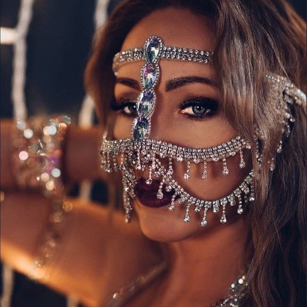 Party Masks Bohomia Fashion Tassel Veil Masks Women Metal Chain Face Mask Masquerade Dance Party Face Curtain Charming Jewelry 230818