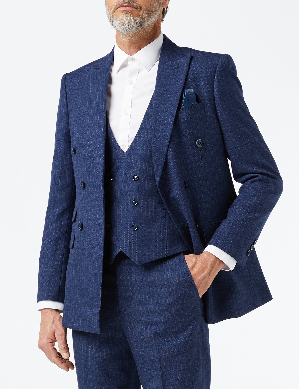 Autumn Pinstriped Men Wedding Suits Slim Fit Tuxedos Double Breasted Groom Wear Blazer Vest Pants Custom Made