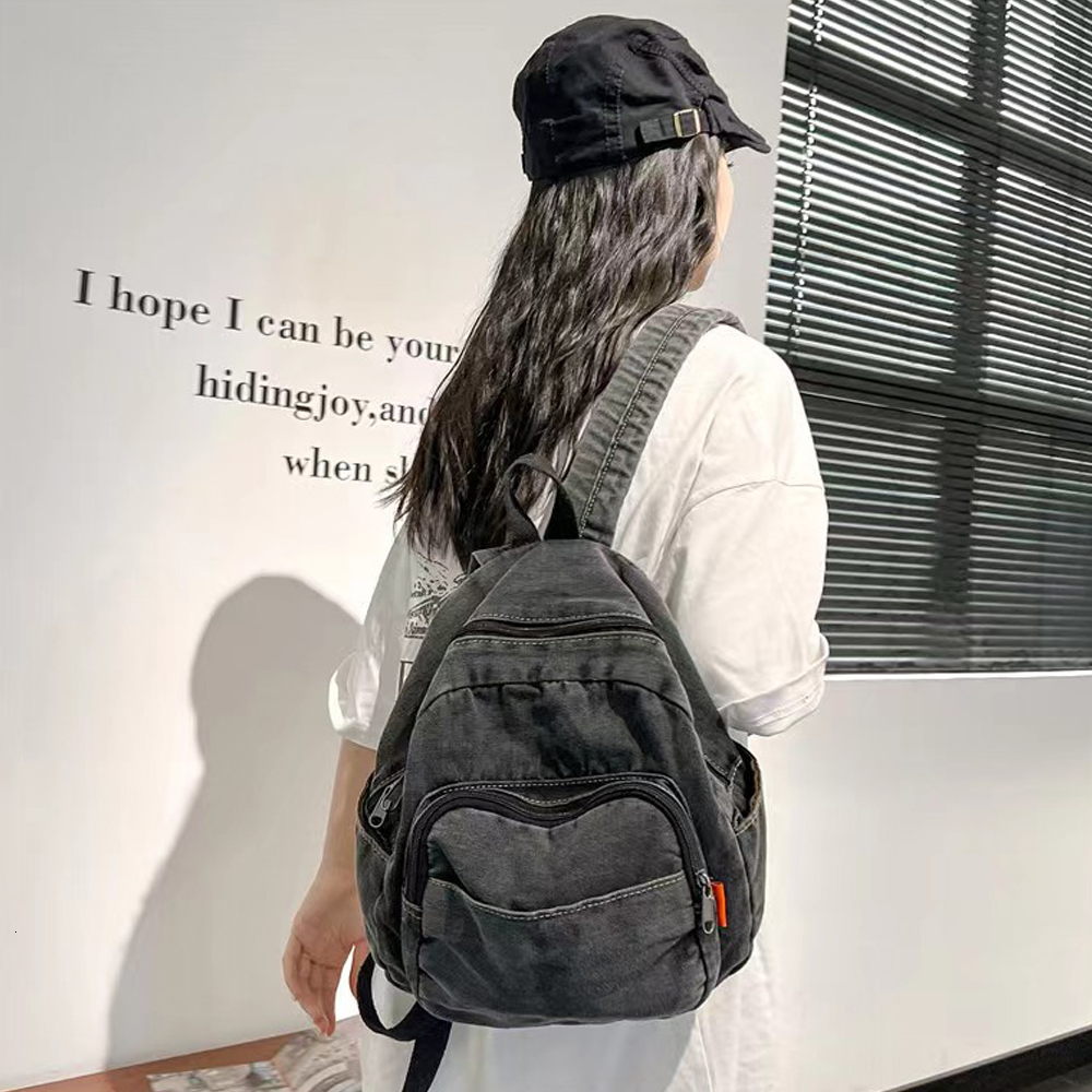 School Bags Plush Backpacks Customized Simple Gradient Denim Backpack Personalized Embroidery Name Canvas Primary Schoolbag Travel Bag 230821
