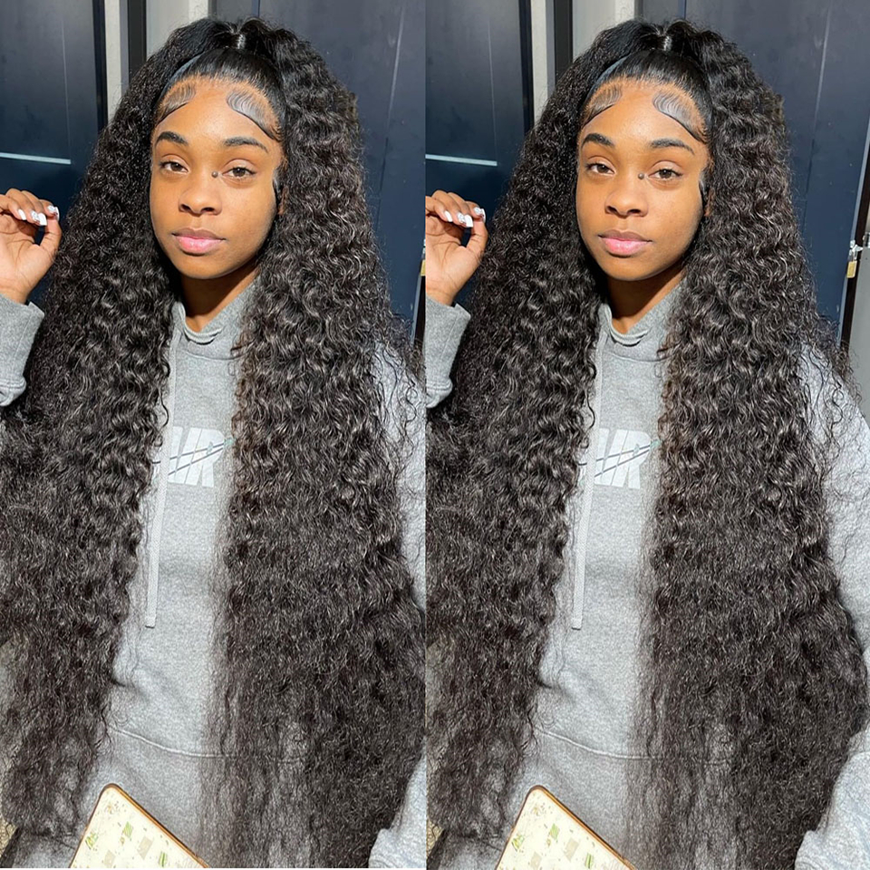 250 Density Brazilian Hd Lace Frontal Wig Deep Wave Curly Human Hair Wig Glueless Preplucked Water Wave Synthetic Lace Front Wigs For Women