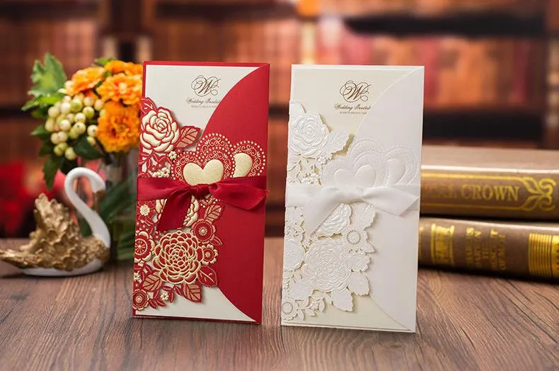 Wedding Invitations Laser Cut Wedding Invitations Card With Flower Ribbon Hollow PersonalizedZZ