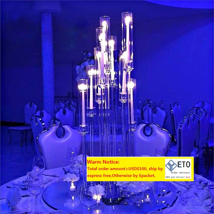 decoration Weddings Party Table Centerpieces Stand 6 Arms Gold acrylic Candelabra Metal Candlesticks 8 heads Candle holders 6 arm imakeZZ