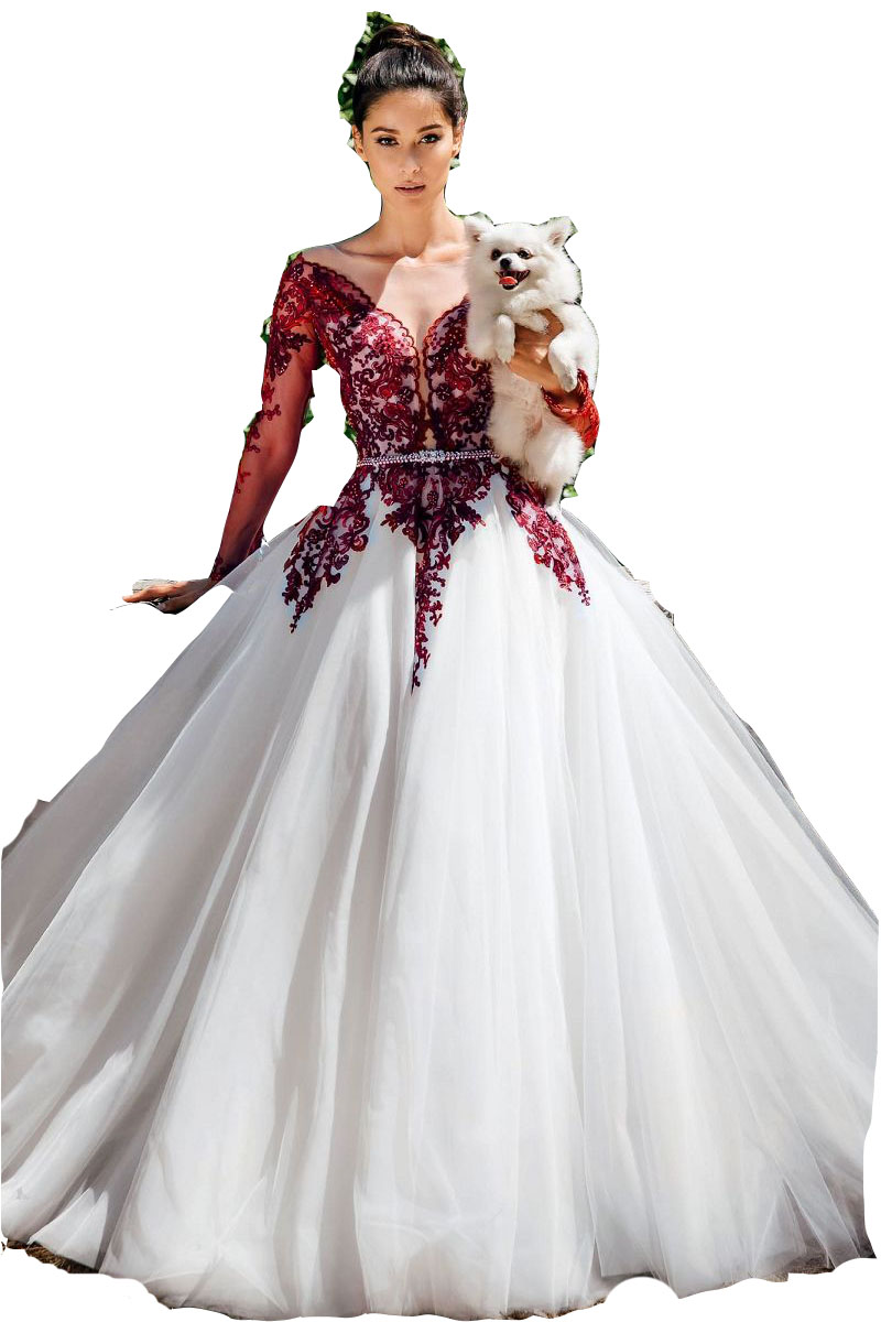 Sexy A E Dresses Jewel Neck Bury Lace Appliques Crystal Beads Illusion Long Sleeves Bridal Gowns Wedding Dress Sheer Back Sweep Train 403 6660311